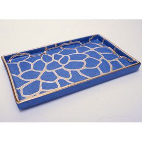 Giraffe Print Blue/Platinum Tray by Wayland Gregory | Gracious Style