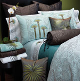 Beach Palm Blue Embroidered Bedding by Anali | Gracious Style