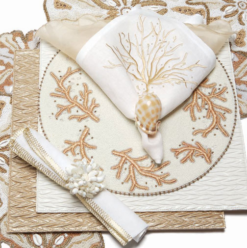 Kim Seybert Ivory Coral Beaded Placemat Gracious Style