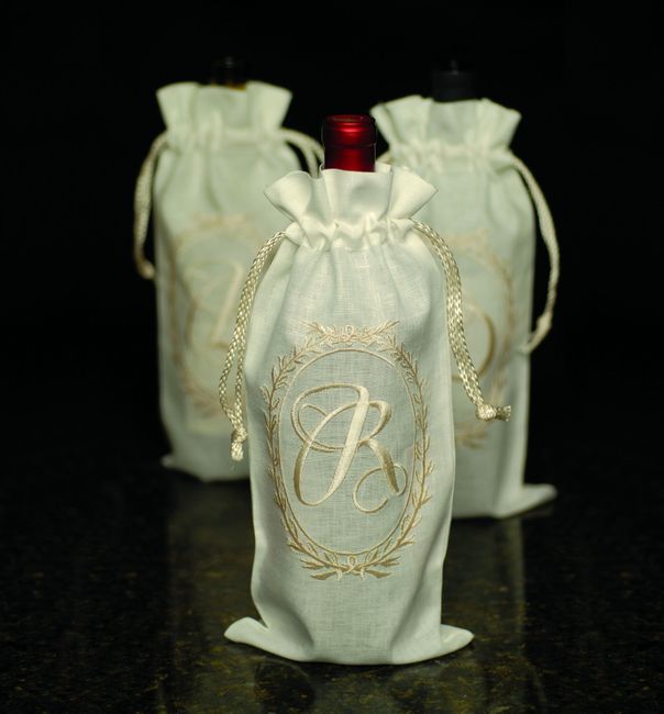 Linen Wine Bags with Oval Script Monogram Gracious Style