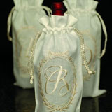 Linen Wine Bags with Oval Script Monogram | Gracious Style
