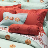 Red Coral & Shell Embroidered Bedding by Anali | Gracious Style