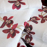 Red Orchid Bath Towels Embroidered Cotton | Gracious Style