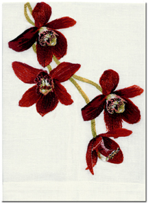Red Orchid Hand Towels Embroidered Linen | Gracious Style