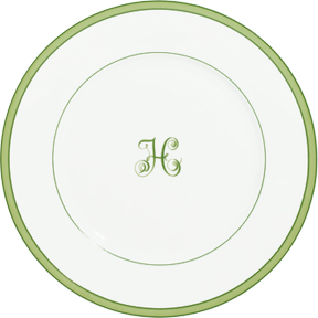 Raynaud Tropic Green Monogram Dinnerware | Gracious Style