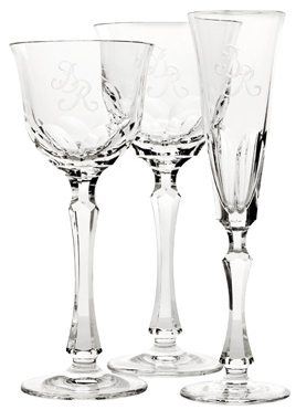 Monogrammed crystal glassware water wine glass champagne flute